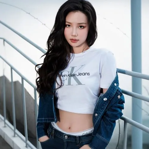 this is an image of a woman with long dark hair,shuhua,jei,yijin,hara,jiyun,seowon,liyun,chonnam,shaoxuan,munhwa,yeoju,nyeon,snsd,mingyang,xiaoxu,heungseon,joy,bona,moua,jeans background