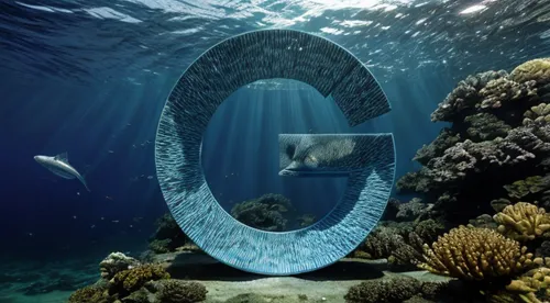 3d text,airbnb logo,letter o,letter c,shoal,porthole,scuba,swim ring,ethereum logo,remora,letter s,cube sea,ocean pollution,underwater background,letter d,6d,island chain,circular ring,sea snake,reef,