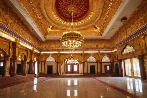 Gurudwara interior design, Sikh temple, intricate carvings, golden domes, marble floors, ornate chandeliers, lavish fabrics, vibrant colors, intricate patterns, sacred scriptures, traditional instrume