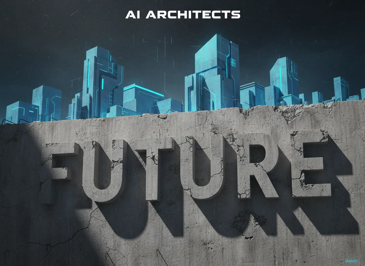 Un esempio di tipografia audace e a blocchi integrata in una struttura di cemento all'interno di un manifesto generato dall'IA, che mostra texture e ombre.