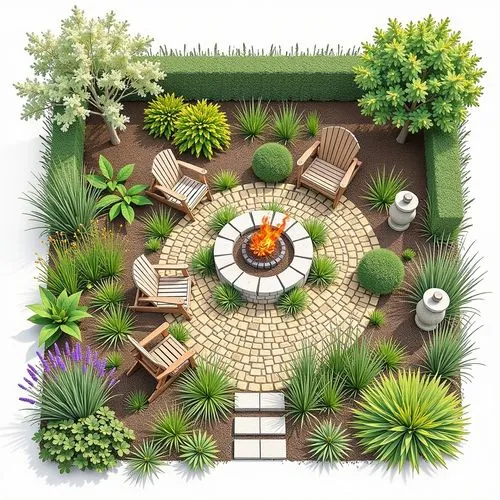 Landscape Design,the circular patio features chairs and a fire pit,firepit,landscape designers sydney,fire pit,landscape design sydney,garden design sydney,garden furniture,Unique,Design,Blueprint