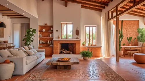 Modern Spanish Interior Design, Living Room, warm terracotta tiles, bright mosaic backsplashes, rustic wooden beams,spanish tile,fireplaces,fire place,home interior,provencal life,luxury home interior