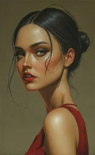 a woman wearing a sleeveless shirt ,oil painting,fantasy portrait,girl portrait,oil painting on canvas,portrait of a girl,young woman,woman face,woman portrait,mystical portrait of a girl,romantic por
