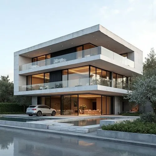 MANDATORY REQUIREMENTS:
Generate ONLY a three-story villa. Three full visible floors are required. Never generate two floors. Keep all three floors clearly visible.

ARCHITECTURE:
Contemporary modern 