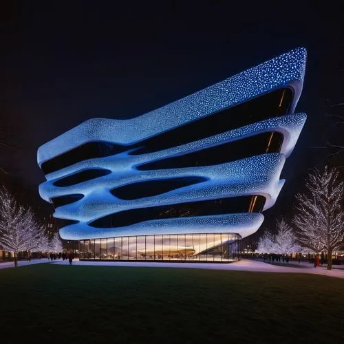 Christmas Zaha Hadid design inception architecture with christmas light all over the architecture in New York City experience designed to be entered and explored. Explore how distinct architectural st