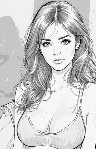 a cartoon drawing of a  woman with big ,manara,comic halftone woman,fujiko,mono-line line art,penciller,madelyne,comic halftone,penciler,cana,comic style,lineart,mono line art,leone,witchblade,line ar