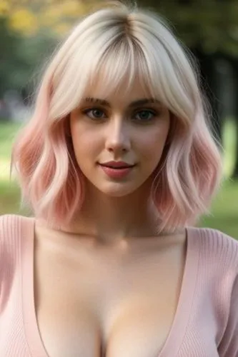 Beautiful woman, highly detailed, realistic picture, perfect proportion, masterpiece, perfect lighting, beautiful skin, hd,,barbie,pixie-bob,pixie,peach color,natural pink,hd,pink hair,ammo,melons,pea