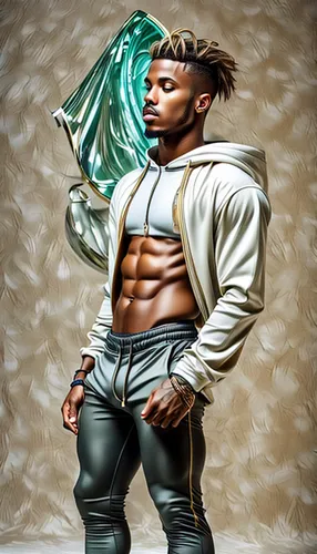 Junge atletik atemberaubend schöner afrikanische chad Mann für Professional Headshots，Professional，Elite Personal Trainer In Gym-Leggings , cinematic ,african american male,michelangelo,malachite,worl