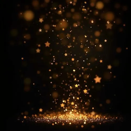 A beautiful background of golden stars falling against a black sky, glittering with bright lights and sparkles, creating an enchanting atmosphere for festive or special events.,golden star background 