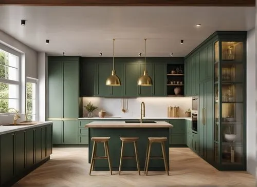monochromatic,kombu green cabinet, brass pendant,kitchen design,dark cabinets,modern kitchen interior,modern kitchen,kitchen interior,tile kitchen,dark cabinetry,vintage kitchen,modern minimalist kitc