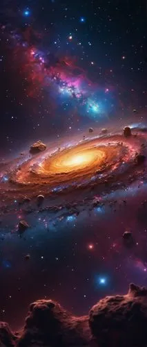stunnin cosmic landscape of the large galaxy with cosmic dust, make it epic with deep sense of cosmic power,large spiral galaxy with colorful space in the background,spiral galaxy,andromeda galaxy,uni