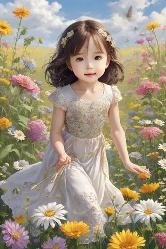 A BEAUTIFUL WOMAN PERFORMING 5 ACTIVITIES ONE DIFFERENT FROM THE OTHER IN A FIELD OF FLOWERS, FULL BODY VIEW, PROFESSIONAL IMAGE, {{image with intricate details}}, {{high quality image}}, {{BALANCED E