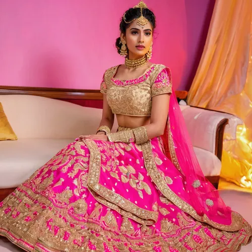 Rouge Pink & Beige Designer Embroidered Bridal Lehenga,indian bride,sari,pooja,chetna sabharwal,bridal clothing,humita,indian girl,kamini kusum,gold-pink earthy colors,indian woman,quinceañera,golden 