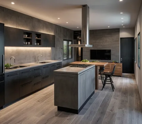 the large kitchen is fully modern and has a stove,modern kitchen interior,modern kitchen,kitchen design,dark cabinets,dark cabinetry,modern minimalist kitchen,tile kitchen,kitchen interior,interior mo