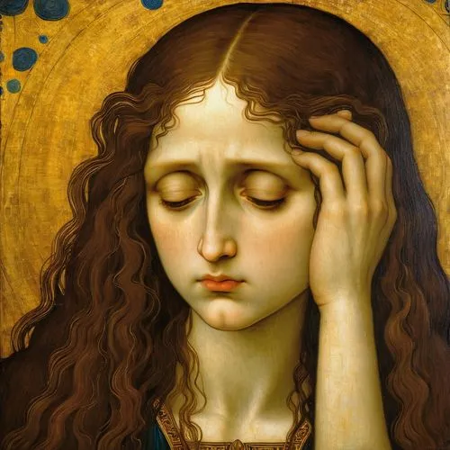 Sadness, by leonardo da vinci,the magdalene,mary-gold,woman praying,praying woman,portrait of christi,the prophet mary,cepora judith,the angel with the veronica veil,artemisia,portrait of a girl,golde