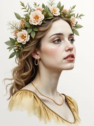 watercolor art, moon floral, in the style of dreamy and romantic, subtle, earthy tones, detailed atmospheric portraits, aquarellist, atmospheric installations, naturecore, beatrix potter --ar 5:7,the 
