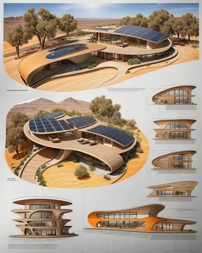 A model of a multi-story house Solar  Plans 
 a green roof, featuring solar panels and numerous plants on the exterior walls. The interior is visible through large windows, showing furnished rooms wit