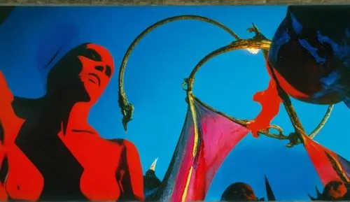 die sieben Kreise der Hölle by 
LICHTENSTEIN
and
WAMBO
, Red core, fire, demons, intricate patterns,the man is sitting next to the large vase,ektachrome,demoiselles,tashlin,photograms,glass painting,k