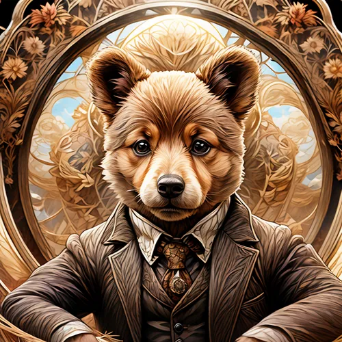 Corgi in a suit,watchmaker,gambler,butler,game illustration,steam icon,aristocrat,anthropomorphized animals,zookeeper,background image,portrait background,collectible card game,scandia bear,bear marke