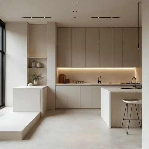  ,a clean, light filled kitchen with stairs leading to the breakfast nook and island,modern minimalist kitchen,modern kitchen interior,modern kitchen,kitchen design,corian,kitchen interior