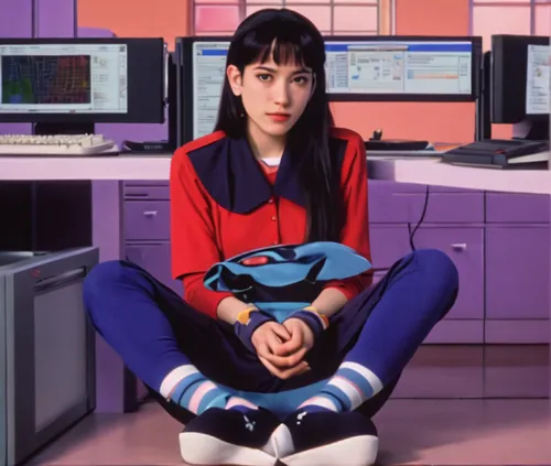 the main character, carmilla, trans girl programmer, still from the disney animated movie "Transgender Programmer Princess", 1993, set in the (then) far future of 2050, wearing her striped programmer 