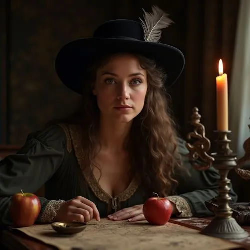 Eighteenth century. Atmospheric. Professional photography. Depth of perception. Harmonious arrangement of objects. Cozy room, table, soft light. Full height. Lady, big beautiful intelligent eyes, pass