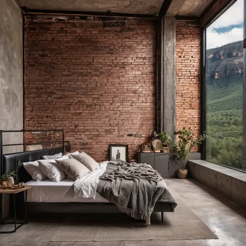 loft,bedroom,wall plaster,wooden wall,modern room,wall of bricks,wall texture,modern decor,sleeping room,brickwork,rustic,bedroom window,contemporary decor,sandstone wall,stucco wall,great room,brick 