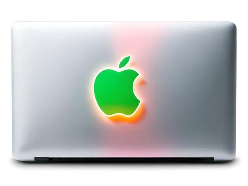 MacBook, laptop, silver aluminum body, glowing Apple logo, sleek design, opened lid, keyboard, touchpad, modern minimalist style, shallow depth of field, softbox lighting, 3/4 composition, warm color 
