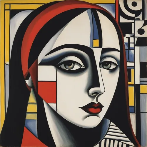 Design a gothic-inspired profile picture that exudes mystery and intrigue.,art deco woman,roy lichtenstein,mondrian,cubism,woman's face,picasso,art deco,woman face,woman holding a smartphone,breton,po