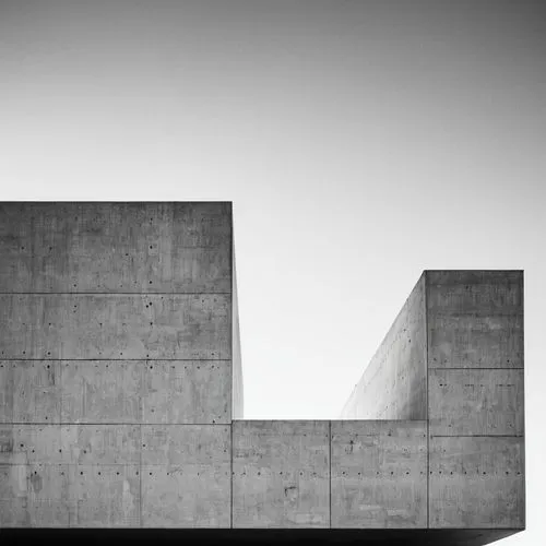 Minimalist award winning architecture minimalist cube cultural center, rim lights, dirty lens, contemporary architecture, clear details, texture high quality, concrete architecture style, minimal arch