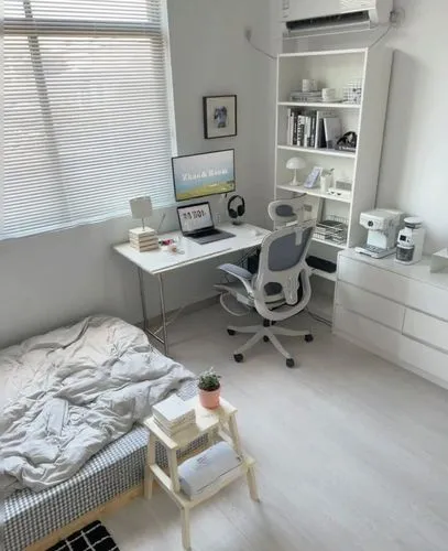 insert  table ,an apartment has a white bed and a white desk with two drawers,modern room,bedroom,danish room,baby room,roominess,white room,room,boy's room picture,kids room,room newborn,shared apart