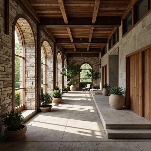 Weathered stone facades, rough-hewn wood accents, industrial metal beams, polished concrete floors, tactile brick walls, rustic wooden doors, earthy ceramic tiles, natural fiber textiles, organic form