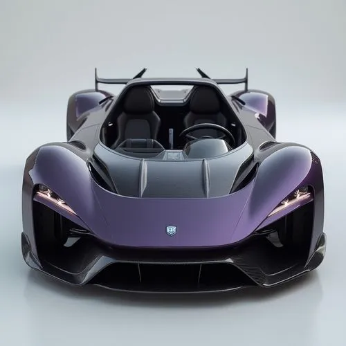A low-slung electric sports car with an emphasis on lightweight engineering and aerodynamic efficiency. The car’s body is crafted from carbon fiber, featuring sharp angles and a minimalistic design. T