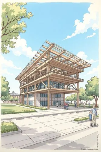 Create a detailed structural illustration of a modern structure. Illustrations should include Multiple Viewpoints: Provide multiple perspectives, including front, side, and top views, Cross Sections a