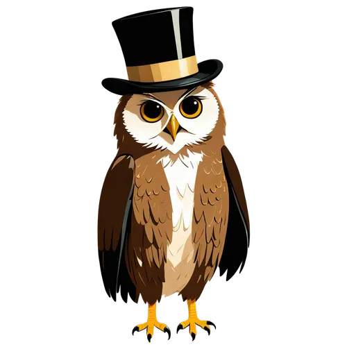an owl wearing top hat designed by Jon Klassen and Atey Ghailan,owl background,owl,new year vector,boobook owl,christmas owl,top hat,owl art,owl-real,mascot,bubo bubo,owl drawing,my clipart,new year c