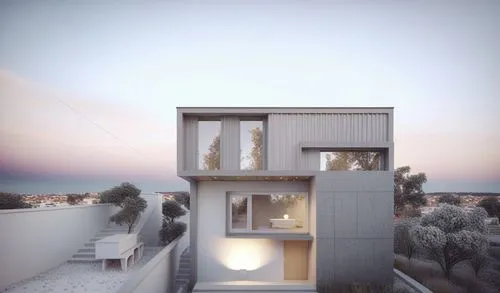 a house in the snow with a light on,fresnaye,cubic house,sky apartment,3d rendering,seidler,dunes house,cube stilt houses,vivienda,render,residencial,tonelson,block balcony,cantilevered,modern archite