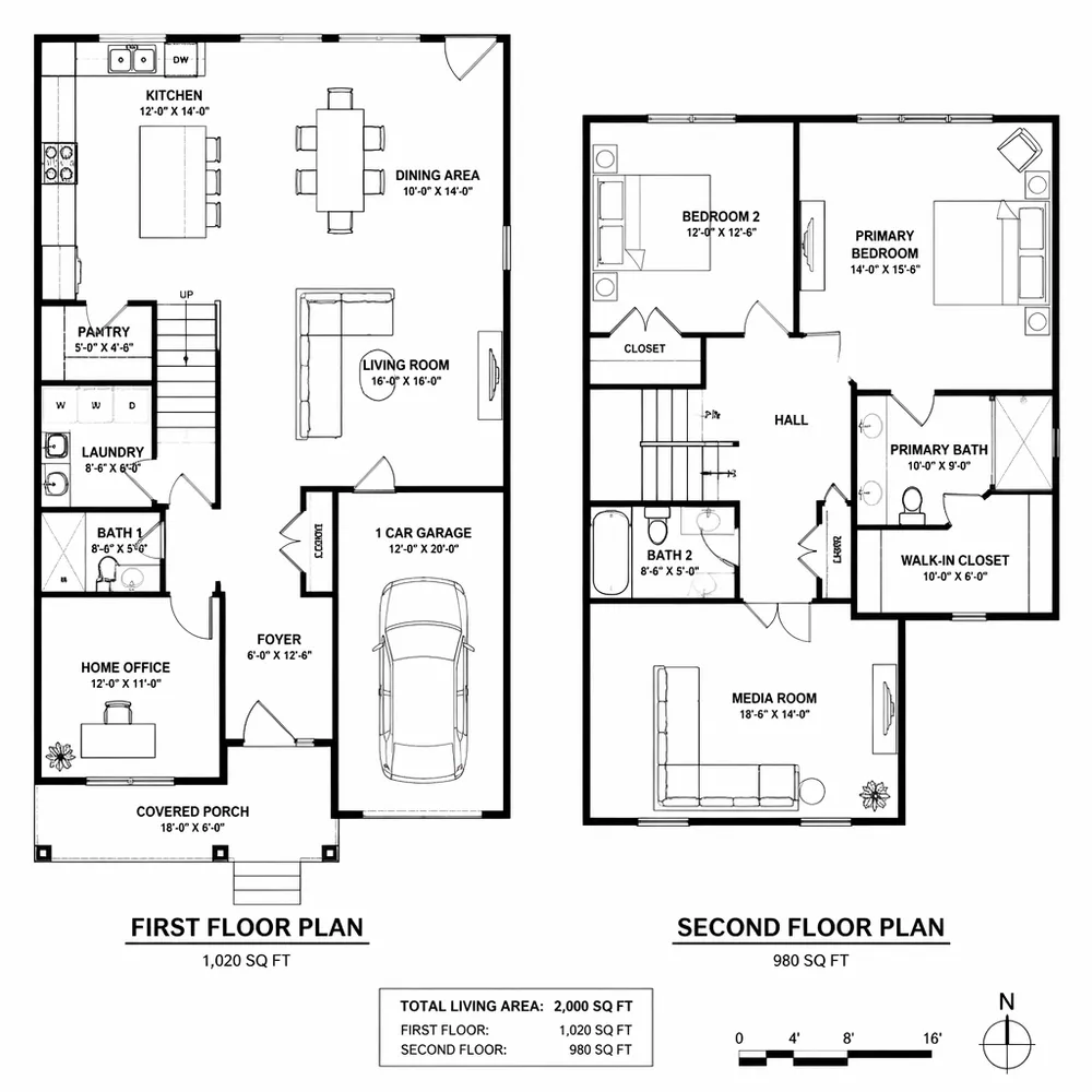 two floor plans for a 3 bedroom apartment