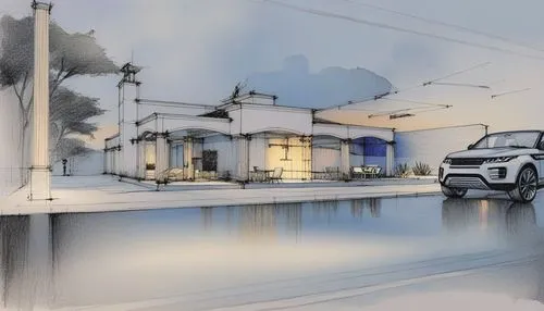 a car is driving past the house that has been drawing,prodromal,skyrail,promisor,promax,praxair,komati