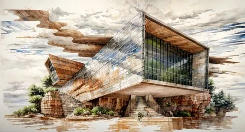 dunes house,timber house,archidaily,3d rendering,stilt house,house with lake,eco-construction,noah's ark,wooden facade,kirrarchitecture,house drawing,eco hotel,aqua studio,school design,contemporary,t