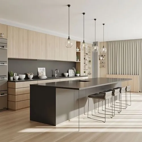 a large kitchen with a bar in the center of it,modern kitchen interior,modern kitchen,kitchen design,modern minimalist kitchen,kitchen interior,kitchens,kitchen,interior modern design,big kitchen,new 