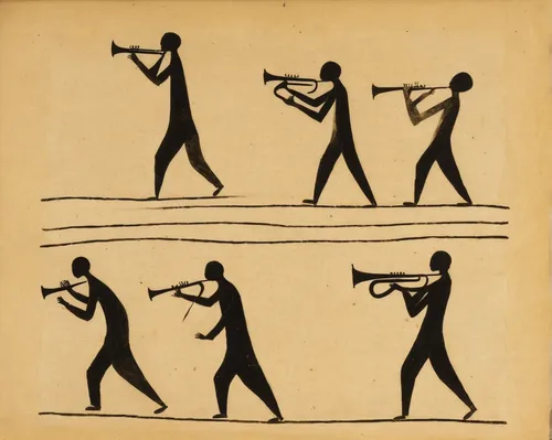 As the band started playing, the volume increased gradually. It might get loud.,jazz silhouettes,drawing trumpet,vintage ilistration,types of trombone,musicians,trumpet-trumpet,trumpet climber,the flu