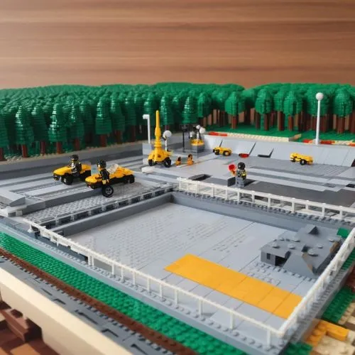 SP+A style architecture, Rendered in style of lego,miniland,industrial plant,autodromo,mining facility,frankenstadion,parking lot under construction,lego city,construction set,micropolis,race track,in