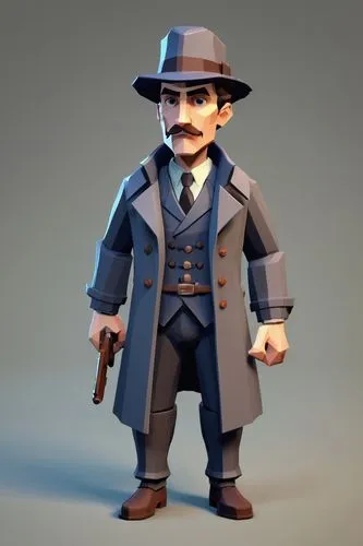 Low Poly,poirot,borsalino,swearengen,hilbert,paisano,3d model,detective,inspector,stovepipe hat,micawber,policeman,3d man,haberdasher,gentlemanly,bowler hat,pachuco,heisenberg,engineer,3d figure,sande