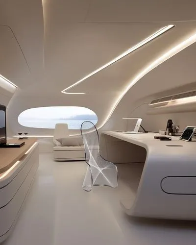 a white desk sitting inside of a room,spaceship interior,ufo interior,modern office,futuristic architecture,sky space concept,modern minimalist lounge,spaceship space,modern room,spaceship,computer ro