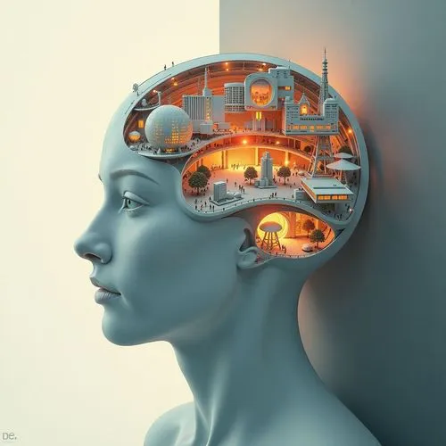 a white woman head with the top part of her in cut open,computational thinking,brainwaves,precognition,cognition,neuralgic,cybernetics,cognitive psychology,intelligences,brainwave,reprogramming,artifi