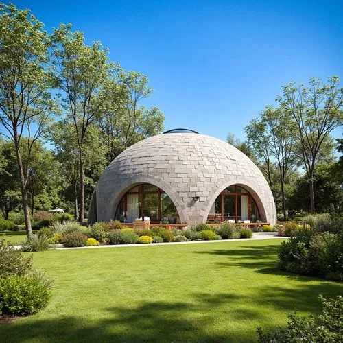 1. Forma general del domo:

Estructura semi ovalada con textura entrelazada en patrón de trenzado, hecha de concreto tipo concreto impreso en 3D. 100 mts2. máx. 10 metros de altura

El entorno es un p