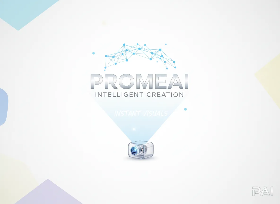 Ein Beispiel für ein High-Key-Poster für ein Tech-Produkt, bei dem PromeAI die Elemente so angeordnet hat, dass der Produktname und ein Hauptmerkmal hervorgehoben werden.