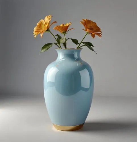 a blue vase holds two yellow flowers in it,flower vase,vase,flower vases,glass vase,vases,copper vase,sunflowers in vase,blue chrysanthemum,terracotta flower pot,pot marigold,flower bowl,wooden flower