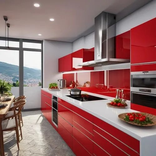 cozinha elegante com detalhes em vermelho
,kitchen design,modern kitchen interior,modern kitchen,tile kitchen,landscape red,kitchen interior,3d rendering,red chevron pattern,scavolini,kitchens,search 