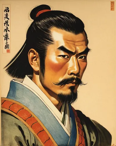 a portrait of a samurai warrior,yi sun sin,the emperor's mustache,cool woodblock images,shuanghuan noble,xing yi quan,wuchang,luo han guo,geomungo,korean history,hwachae,xun,t'ai chi ch'uan,tai qi,con